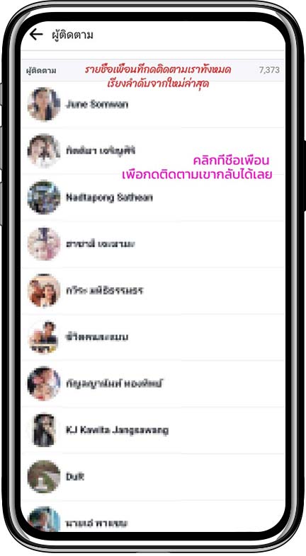 รายชื่อเพื่อนที่เข้ามากดติดตามเฟสบุ๊กของเรา