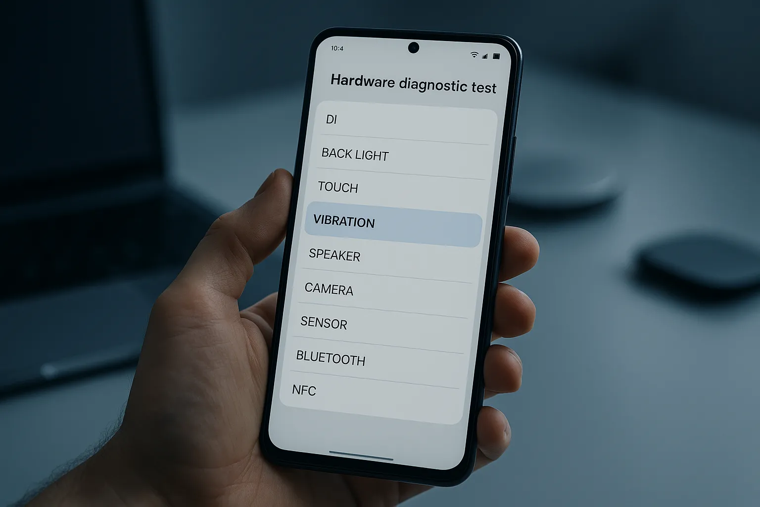 มือถือ Android แสดงเมนูทดสอบฮาร์ดแวร์สำหรับใช้รหัสลับเช็คการสั่นว่าทำงานปกติไหม